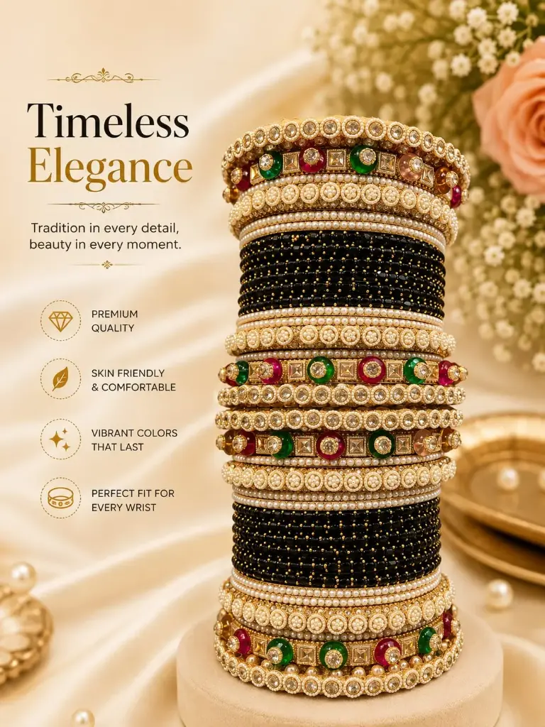 Black Beaded Kundan & Meenakari Bridal Bangles